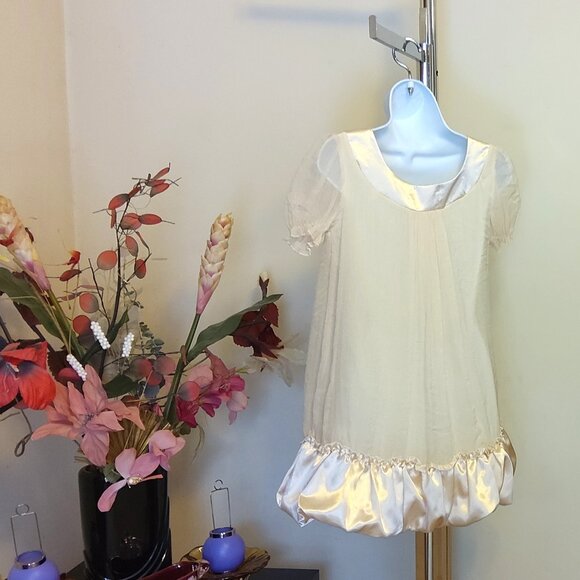 NWT Girl's Lace Cream Light Yellow Ruffle Pleated Summer Lined Dress US 14 - Picture 7 of 7